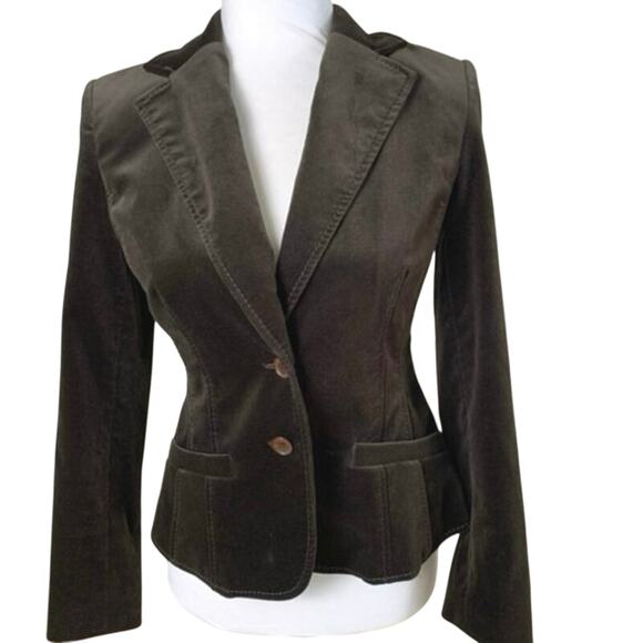 Vintage Petite Size 2P Blazer Jacket Brown Velvet Two Button Fall Holiday Retro - Picture 1 of 7